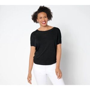 Barefoot Dreams Malibu Slub Burnout Black Bat Wing Drapey Lagenlook Tee Size L